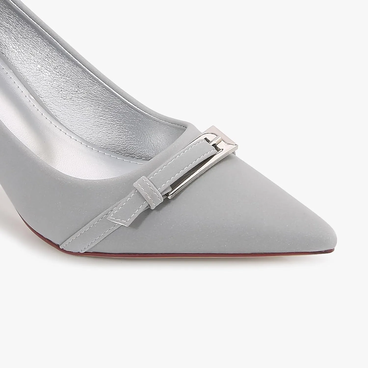 Women's Pointed Toe Mid Heel, Dress Pump with Metal Buckle Accent, All Day Comfort