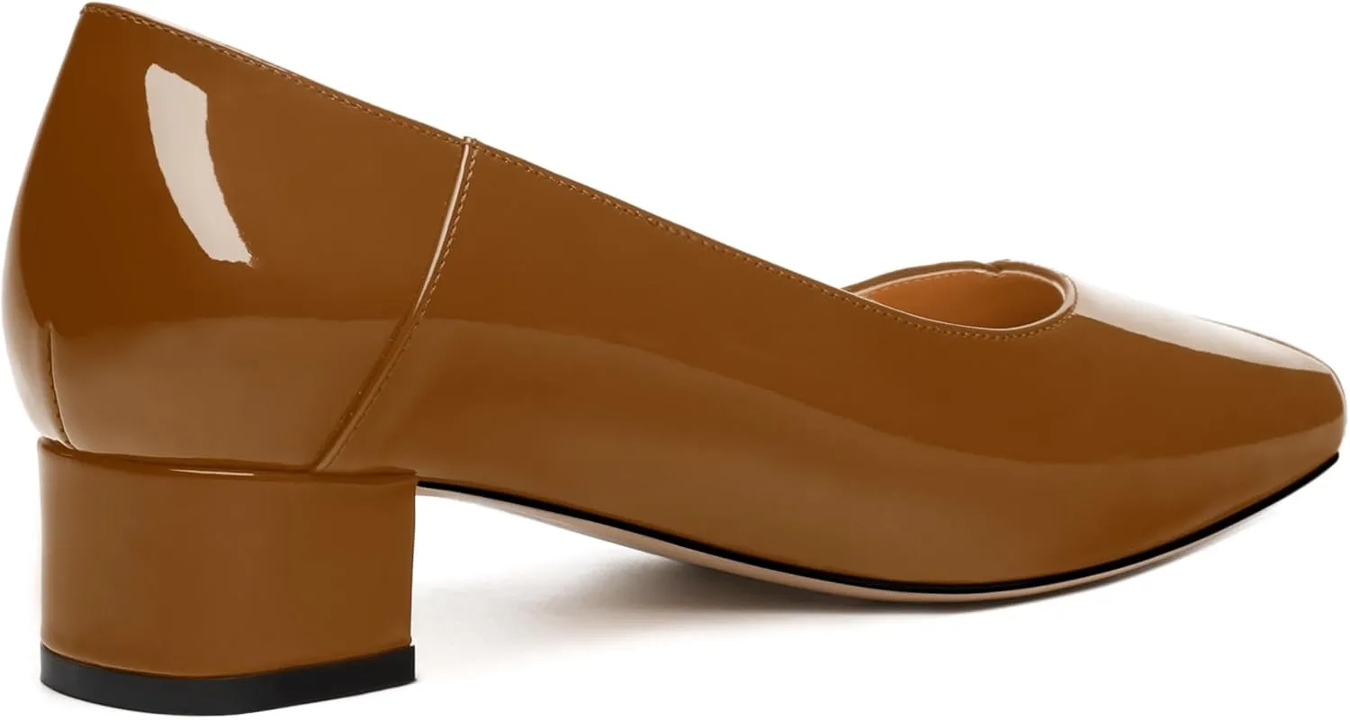 Womens Pumps, Low Chunky Block Heels for Women, Square Toe Womens Dress Shoes for Party and Office, Patent Dress Pumps