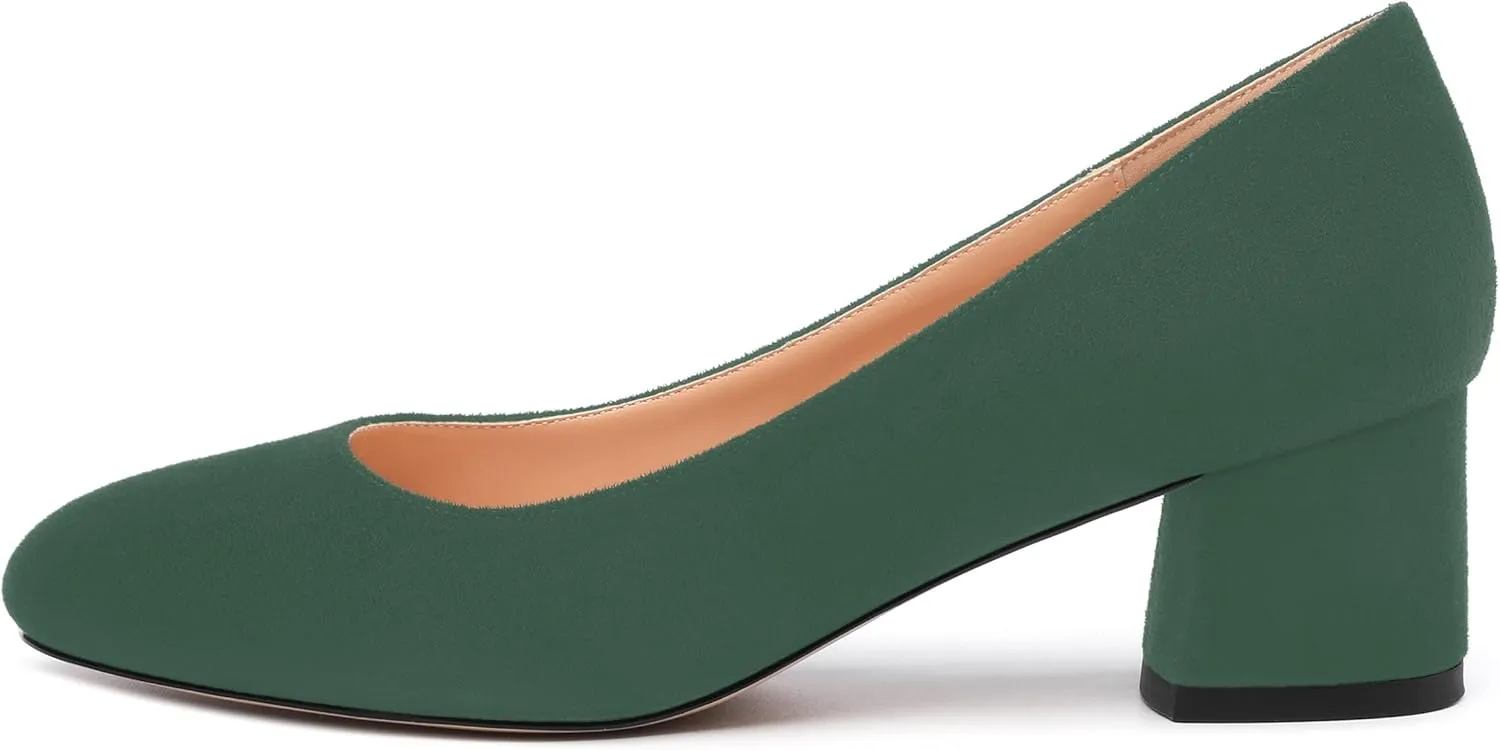 Women's Pumps, Round Closed Toe Low Chunky Heels, Fashion Slip On Comfort Solid Faux Suede Pump Shoes for Women