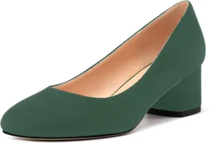 Women's Pumps, Round Closed Toe Low Chunky Heels, Fashion Slip On Comfort Solid Faux Suede Pump Shoes for Women