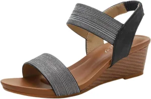 Womens Sandals Open Toe Slip On Wedge Sandals Orthotic Breathable Casual Walking Sandal With Adjustable Back Ankle Strap for Daily Wear