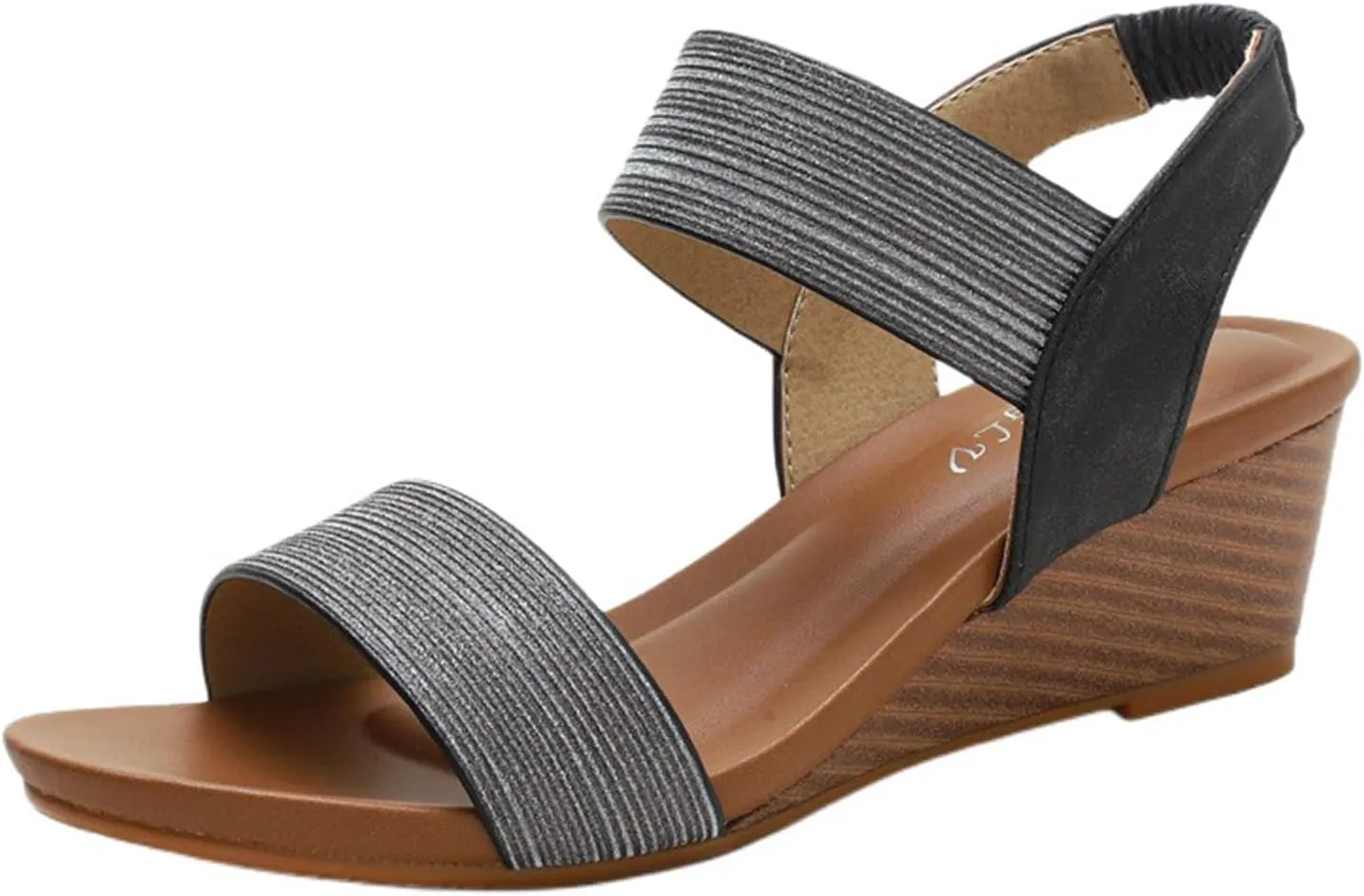 Womens Sandals Open Toe Slip On Wedge Sandals Orthotic Breathable Casual Walking Sandal With Adjustable Back Ankle Strap for Daily Wear