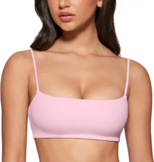Women's Square Neck Sports Bra Spaghetti Strap Padded Cami Yoga Wireless Square Back Workout Bra Crop Top