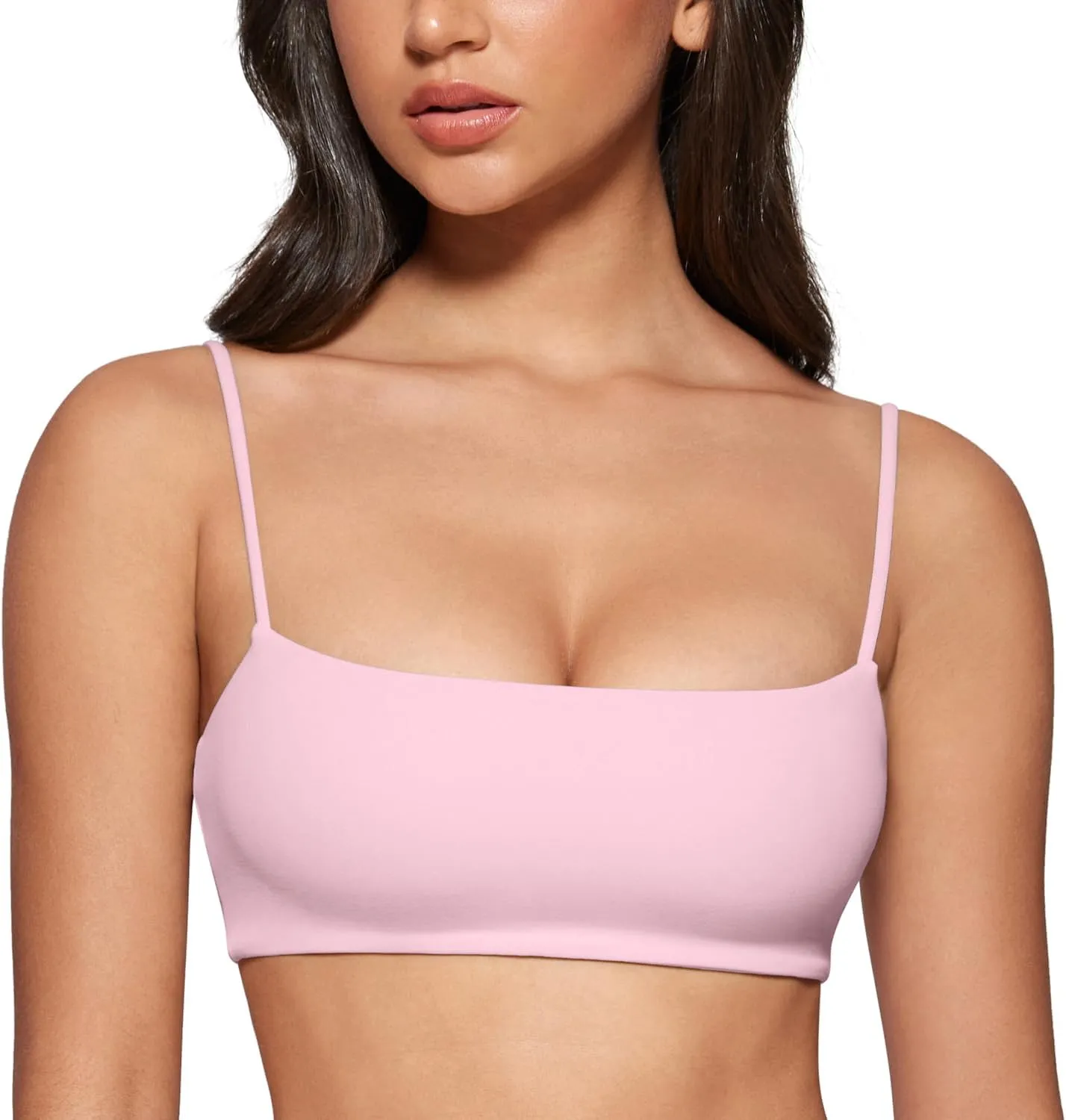 Women's Square Neck Sports Bra Spaghetti Strap Padded Cami Yoga Wireless Square Back Workout Bra Crop Top