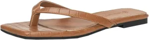 Women's Square Toe Flat Sandals Lightweight Vegan Leather Flip Flops Essentials Slip On Slides for Summer Beach Rubber Shower Shoes