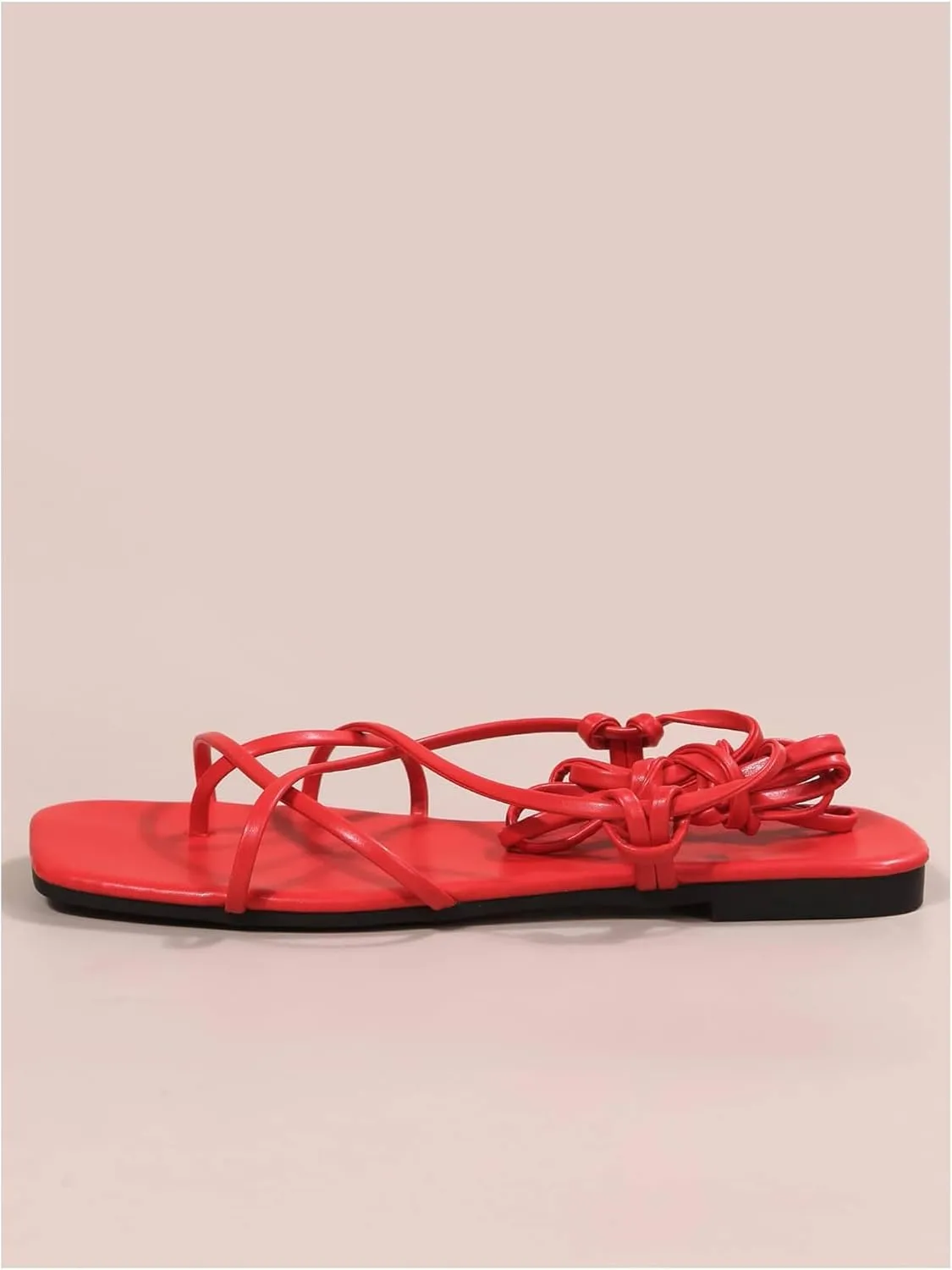 Women’s Strappy Flat Sandals – Adjustable Crisscross Ankle Wrap Summer Shoes – Minimalist Square-Toe Casual Flats (Sizes 5.5–11)