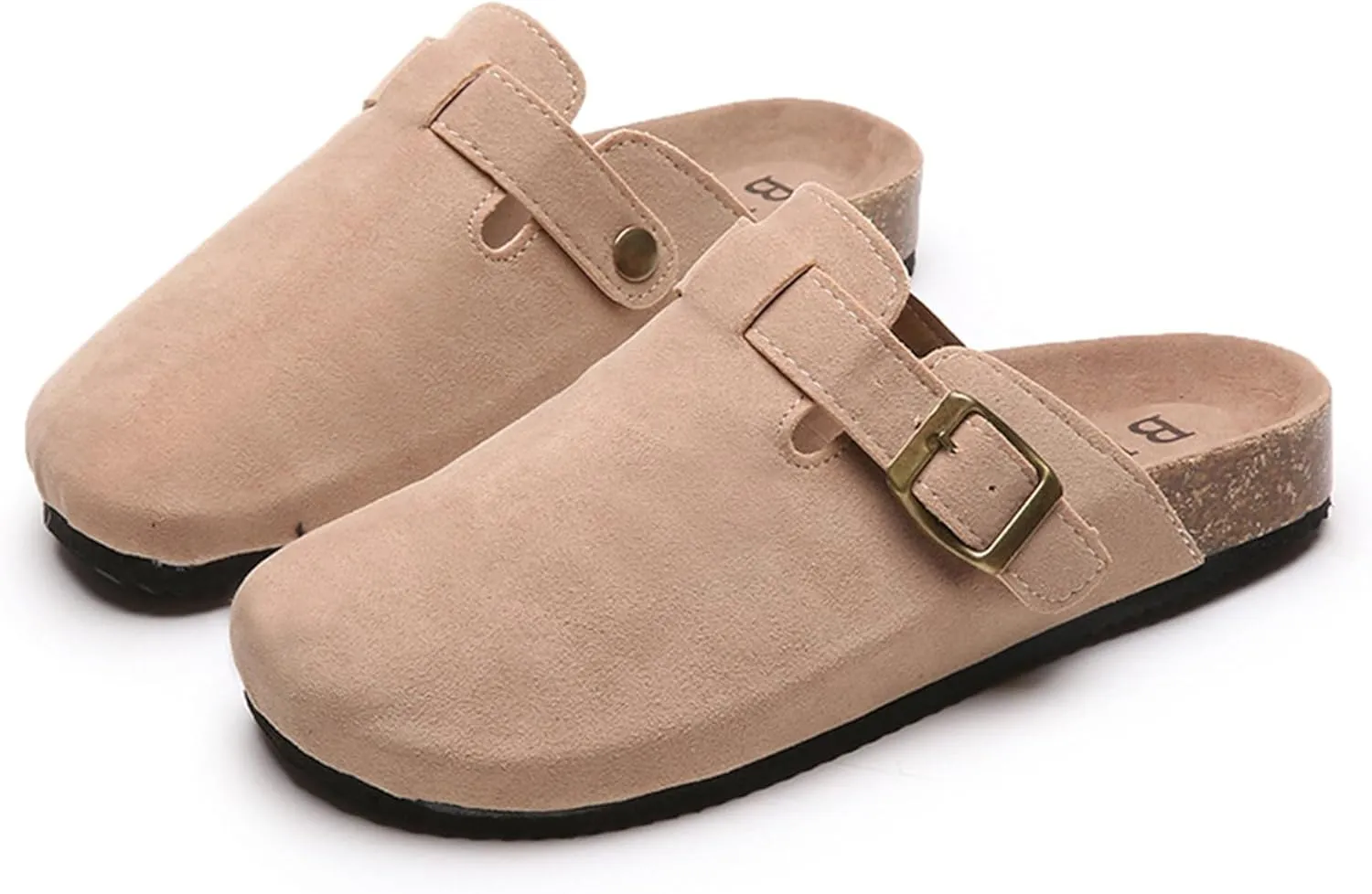 Women's Suede Clogs Slip-On Buckle Slides Leather Mules Cork Footbed Sandals Potato Shoes with Arch Support