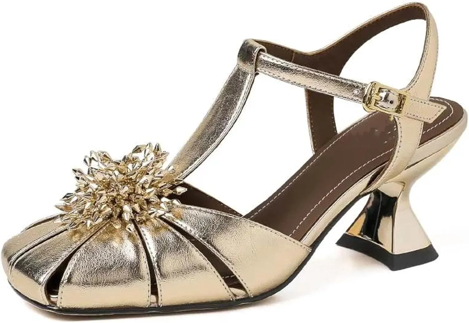 Women's T-Strap Crystal High Heels - Black/Gold/Silver Summer Party Wedding Pumps