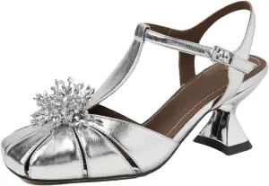 Women's T-Strap Crystal High Heels - Black/Gold/Silver Summer Party Wedding Pumps