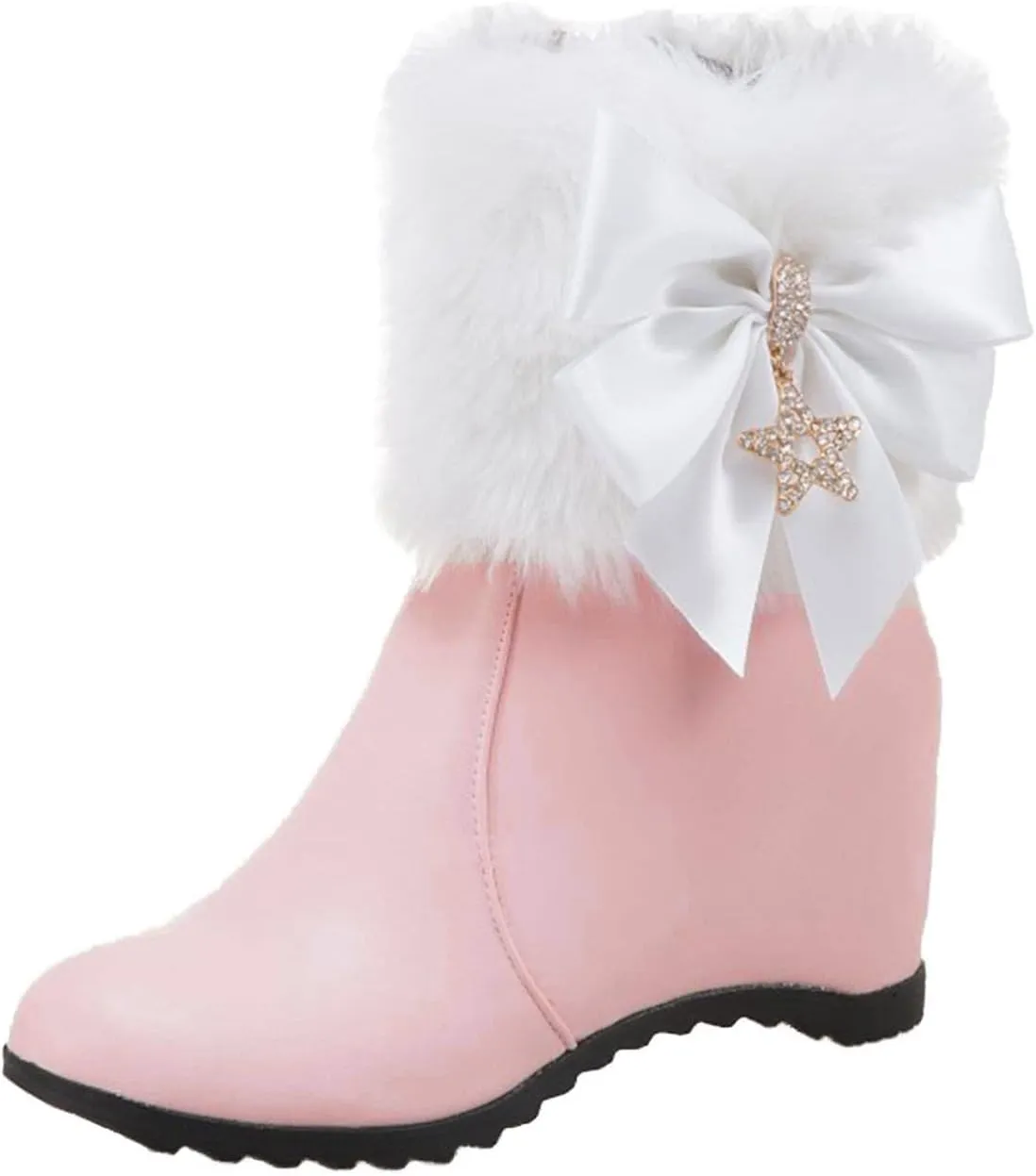 Women's Wedge Ankle Booties Side Zipper Outdoor Fur Lined Warm Winter Boots Comfortable Shoes for Women