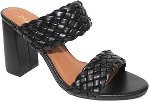 X2B Women's Open toe Chunky Heels Sandals Braided Slip on Heeled Mules Slide