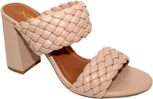 X2B Women's Open toe Chunky Heels Sandals Braided Slip on Heeled Mules Slide