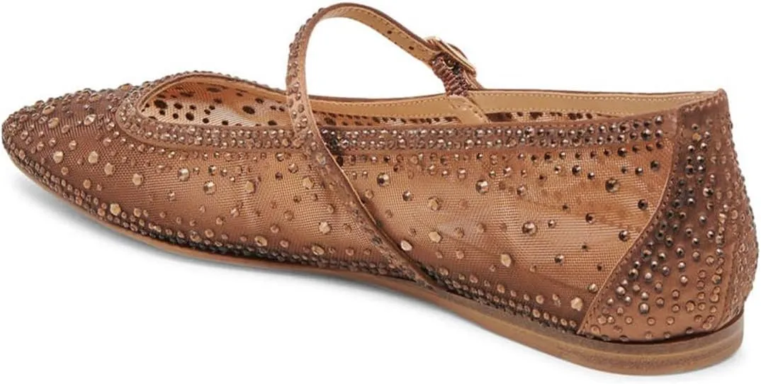 XYD Women Dazzled Crystals Ballet Flats Square Toe Strap with Buckled Mary Jane Dating Dress Shoes