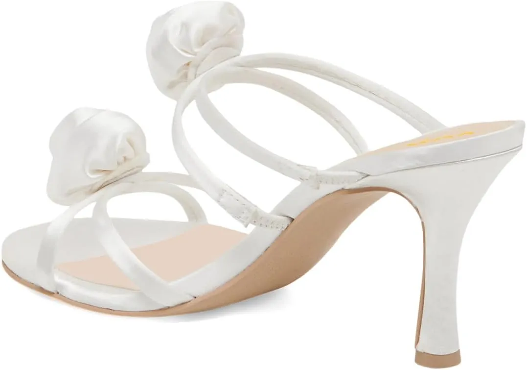 XYD Women Satin Flowers Open Toe High Heel Stiletto Mules Multi Straps Slip-on Slides Sandals Summer Dress Date Shoes