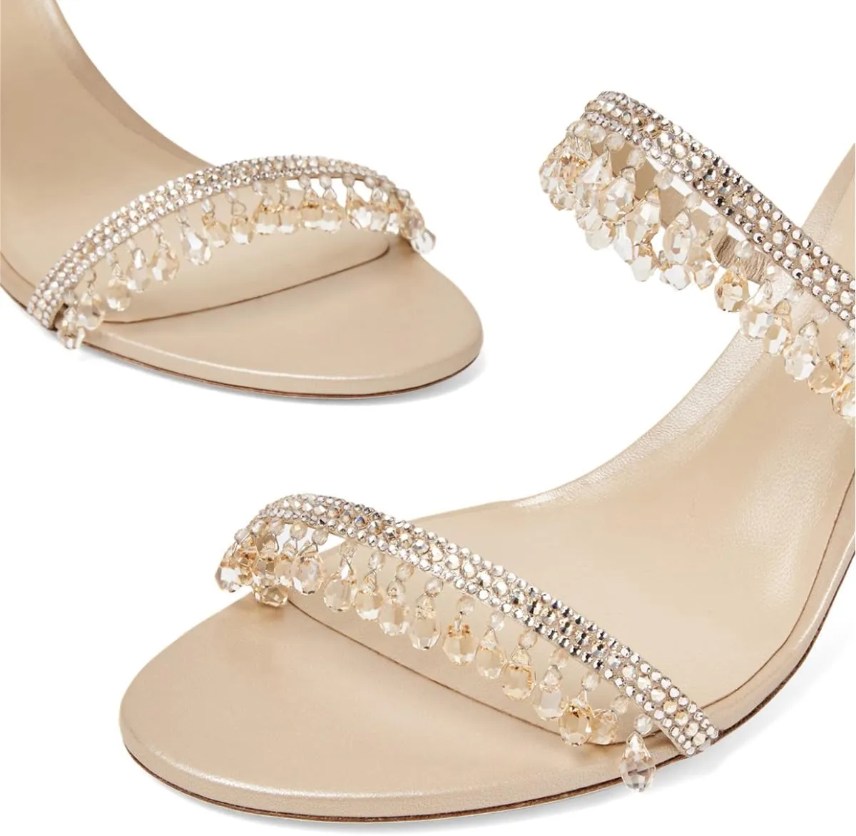 XYD Women Two Shiny Straps High Heel Mules Crystal Gems Open Toe Slides Sandals Summer Chic Slippers Shoes