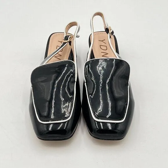 YDN Black Square Toe Block Low Heels Slingback Formal Loafer Dressy Shoes Office