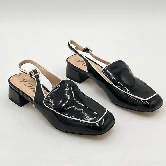 YDN Black Square Toe Block Low Heels Slingback Formal Loafer Dressy Shoes Office