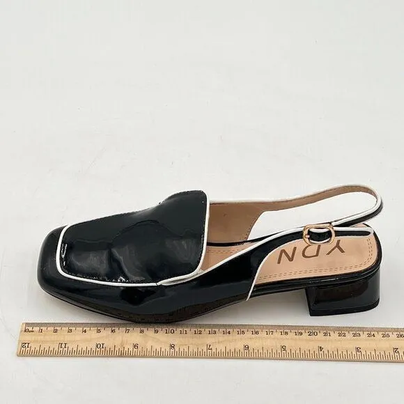 YDN Black Square Toe Block Low Heels Slingback Formal Loafer Dressy Shoes Office