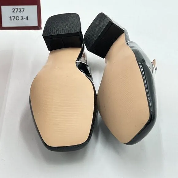 YDN Black Square Toe Block Low Heels Slingback Formal Loafer Dressy Shoes Office