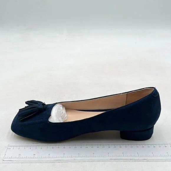 YDN Deep Blue Block Low Heel Loafers Square Toe Tassel Fringed Pump Slip On Shoe