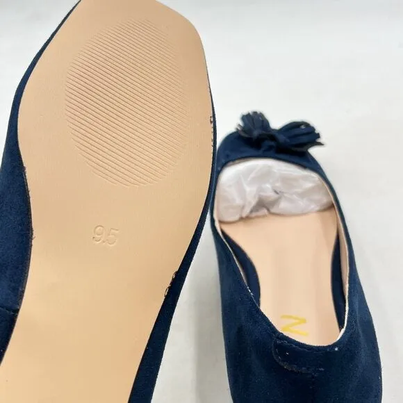 YDN Deep Blue Block Low Heel Loafers Square Toe Tassel Fringed Pump Slip On Shoe