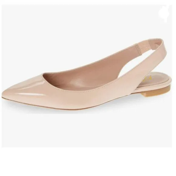YDN Nude Pointed Toe Slingback Low Heel Slide Sandals Comfortable Slip On Pump