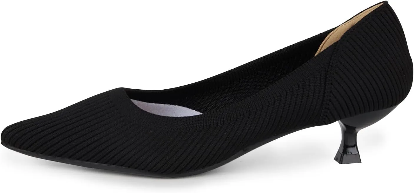 YEOJOU Heels for Women Knit Pointed Toe Women Pump Shoes Low Heel Comfortable Womens Dress Shoes Work