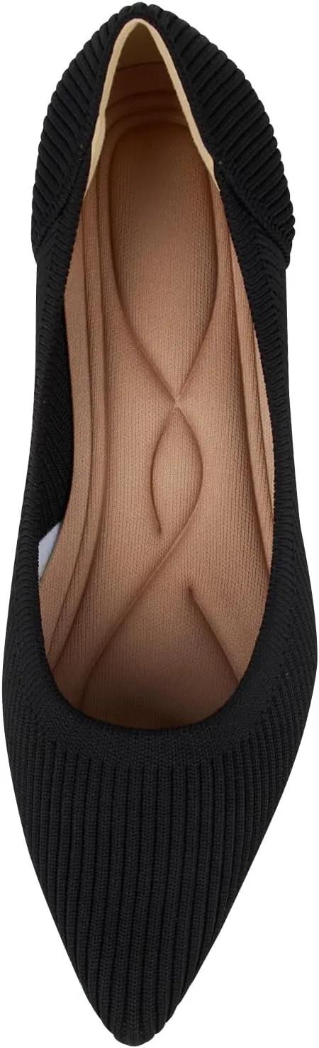 YEOJOU Heels for Women Knit Pointed Toe Women Pump Shoes Low Heel Comfortable Womens Dress Shoes Work