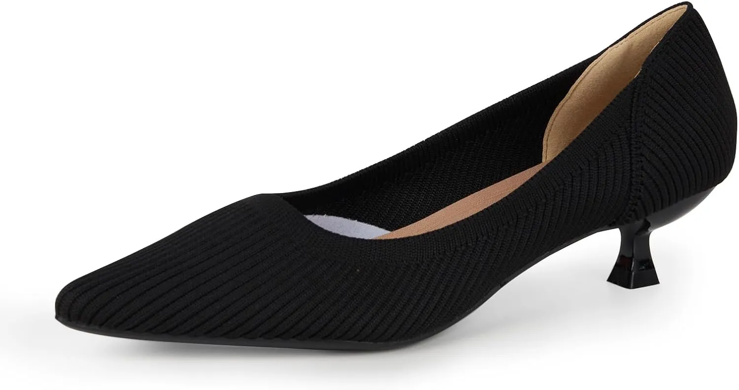 YEOJOU Heels for Women Knit Pointed Toe Women Pump Shoes Low Heel Comfortable Womens Dress Shoes Work