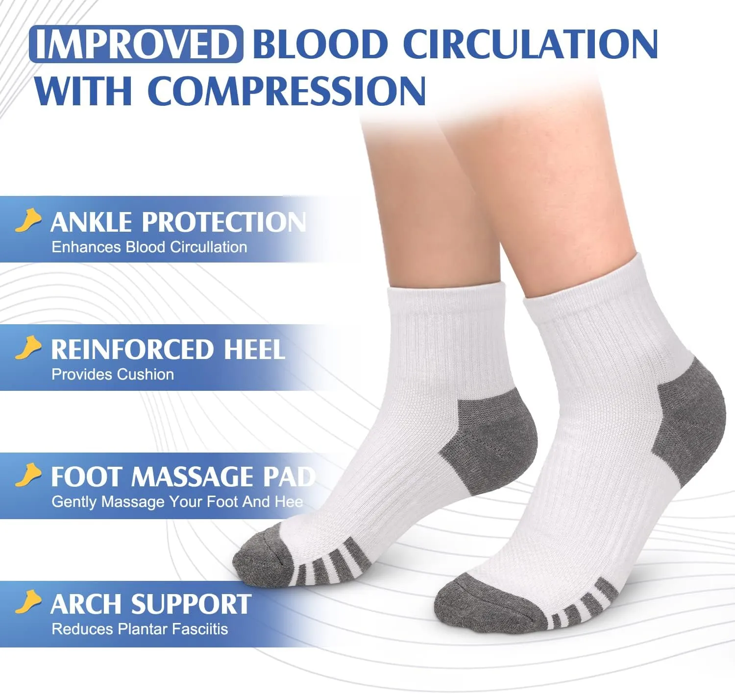 yeuG Ankle Compression Socks Women and Men 5 Pairs - Circulation Arch Support Copper Plantar Fasciitis Running Socks