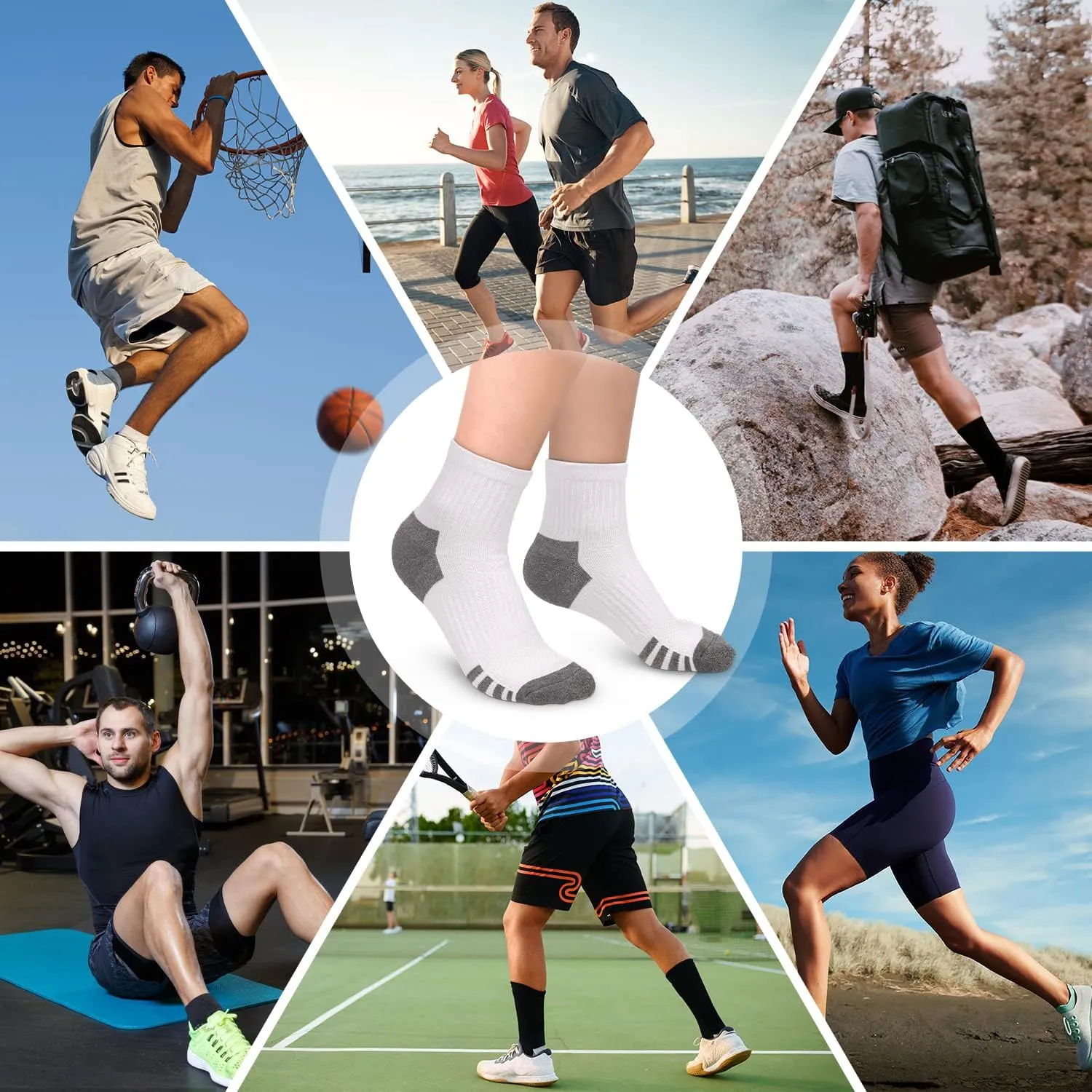 yeuG Ankle Compression Socks Women and Men 5 Pairs - Circulation Arch Support Copper Plantar Fasciitis Running Socks