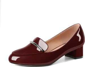 YODEKS Women's Block Heels Low Heel Loafer Pumps Round Toe Chunky Heel 1.5 Inch Slip On Closed Toe Comfort Shoes