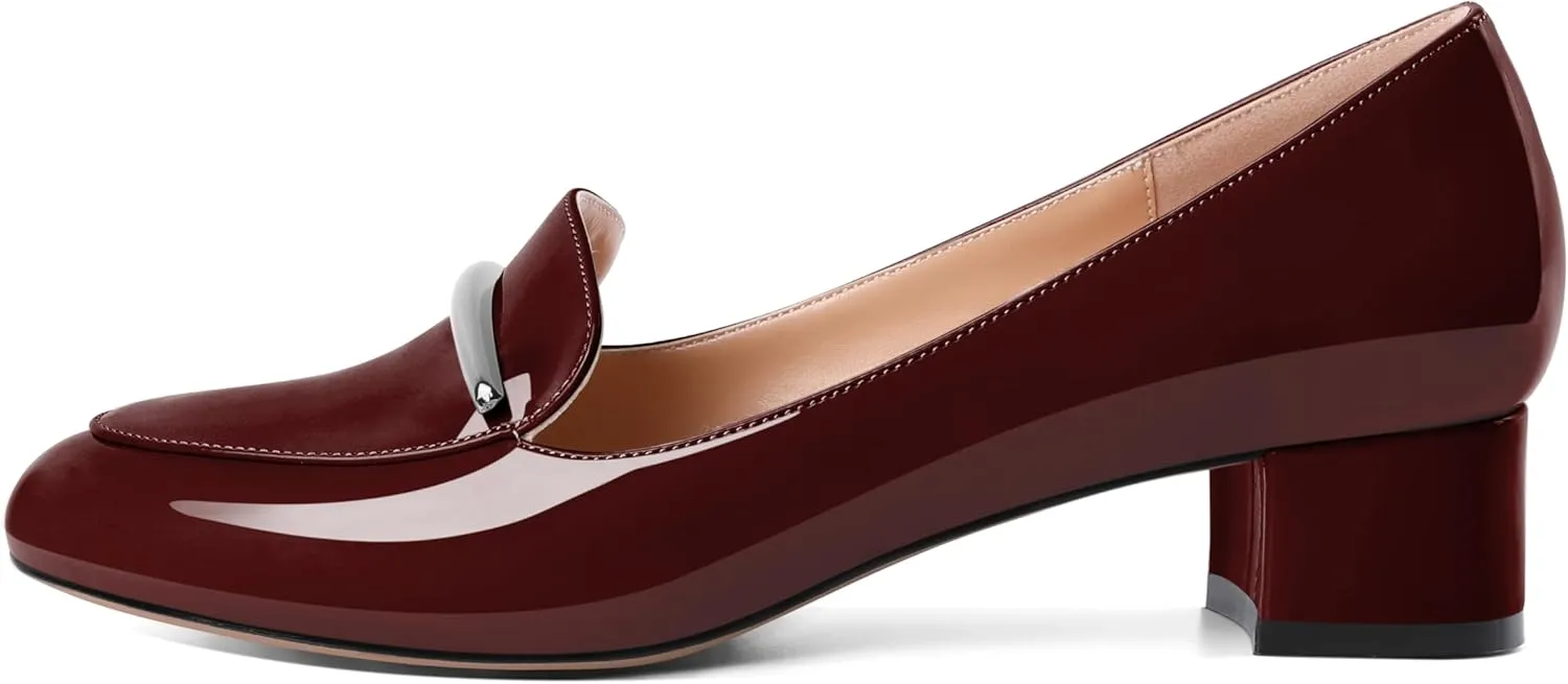 YODEKS Women's Block Heels Low Heel Loafer Pumps Round Toe Chunky Heel 1.5 Inch Slip On Closed Toe Comfort Shoes