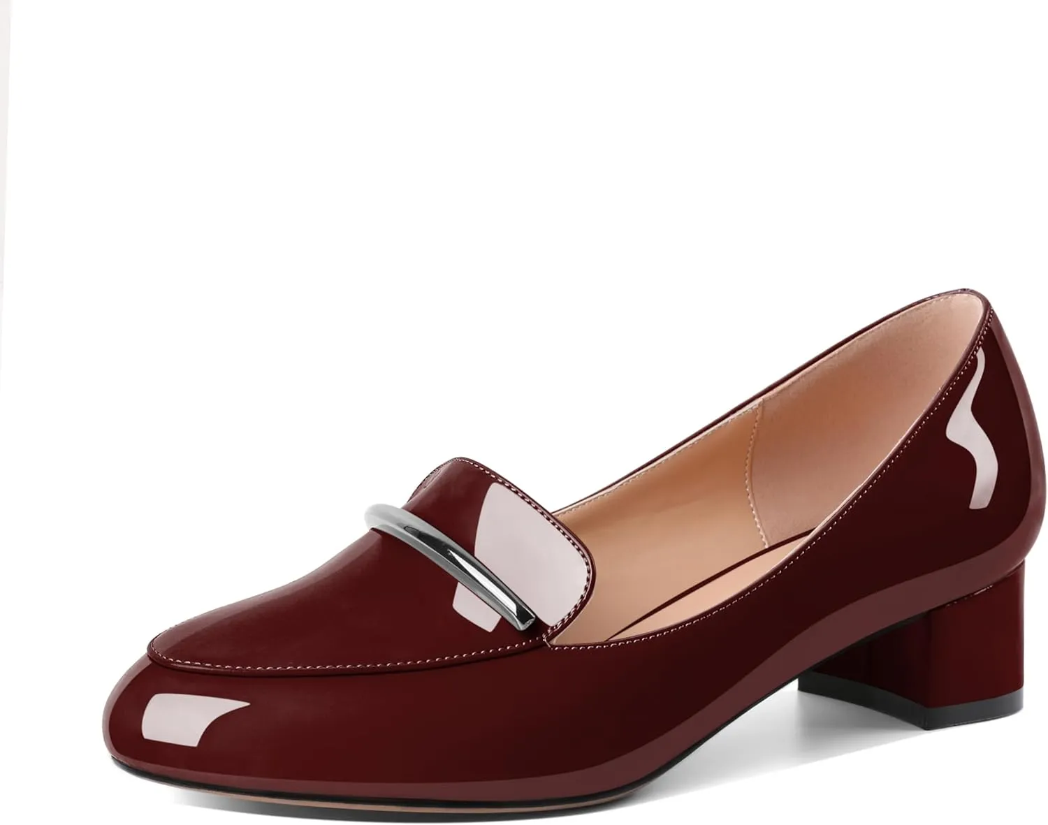 YODEKS Women's Block Heels Low Heel Loafer Pumps Round Toe Chunky Heel 1.5 Inch Slip On Closed Toe Comfort Shoes