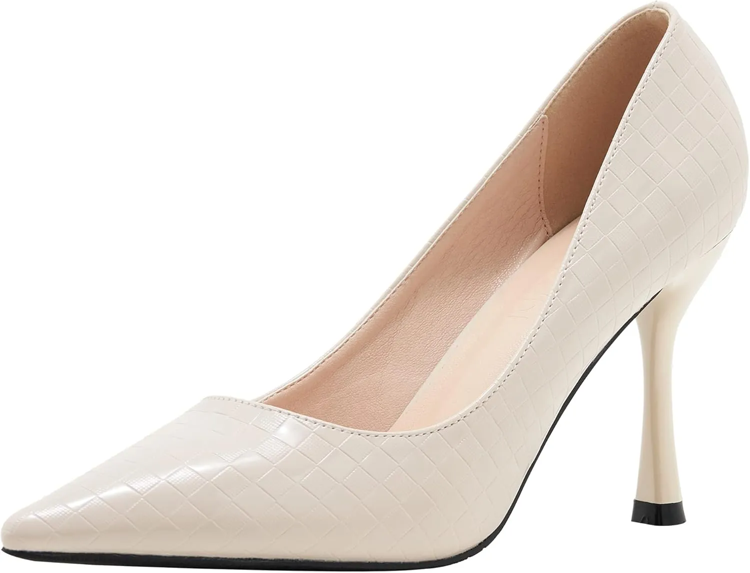 YooPrettyz Women Romantic Pointed Toe Pumps Stilettos Checked Pattern Office Shoes Formal Dress High Heels