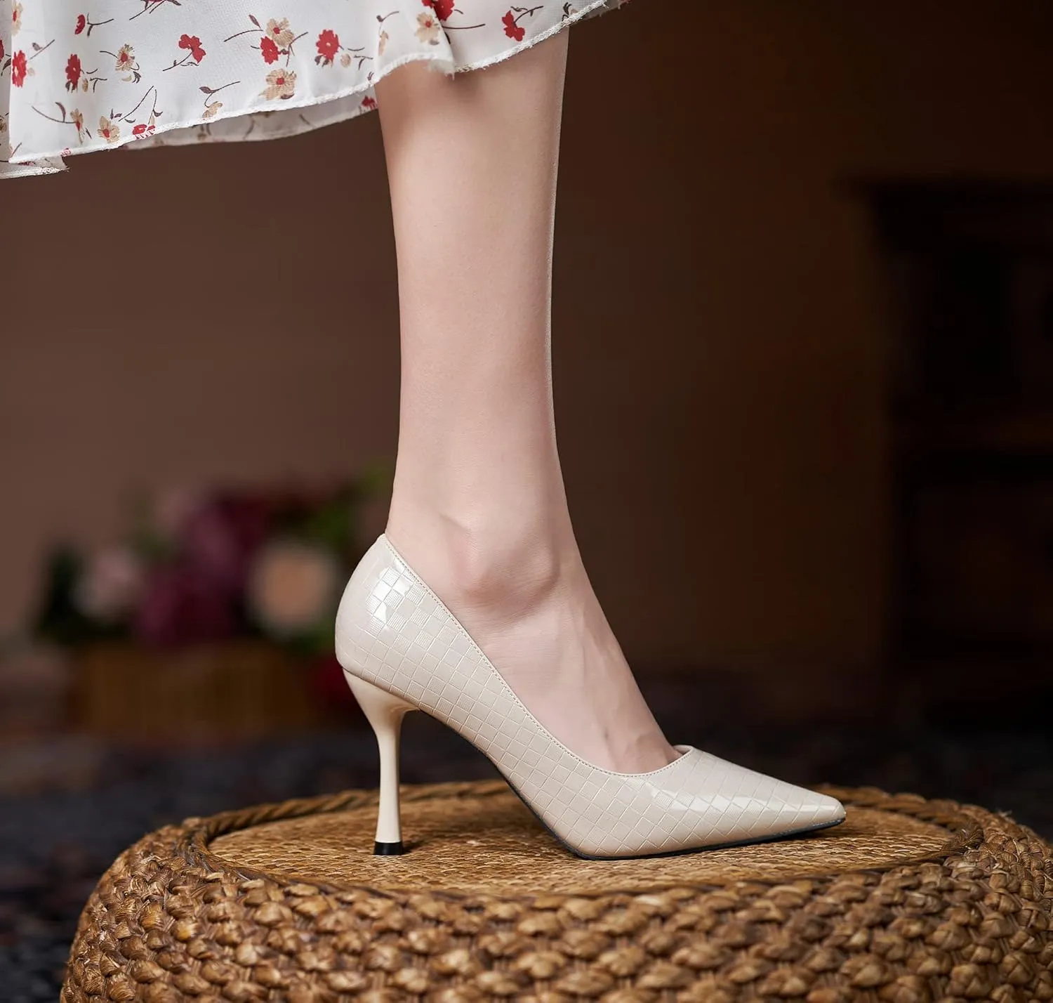YooPrettyz Women Romantic Pointed Toe Pumps Stilettos Checked Pattern Office Shoes Formal Dress High Heels