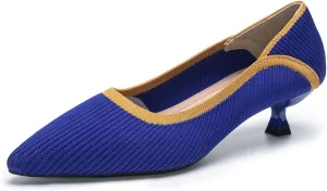 youngshow Women's Pumps Kitten Heels Pointed Toe Knit Slip On Comfortable Casual Formal Dress Shoes