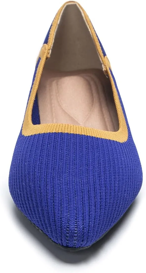 youngshow Women's Pumps Kitten Heels Pointed Toe Knit Slip On Comfortable Casual Formal Dress Shoes