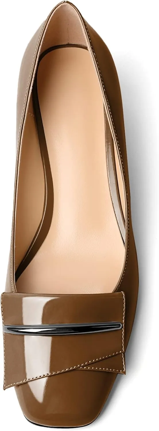 Zamikoo Women's Block Heel Pumps, Square Toe Slip-on Chunky Low Heels, Heeled Dress Shoes with Bow for Office Wedding Work Evening 1.5 Inches