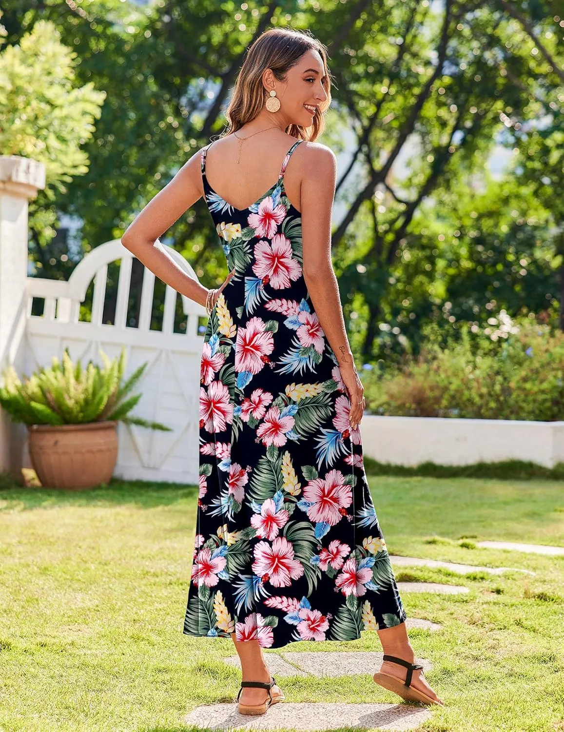 Zeagoo Womens Summer Maxi Dress Spaghetti Strap Casual Printed Dress Boho Floral Beach Sundress,