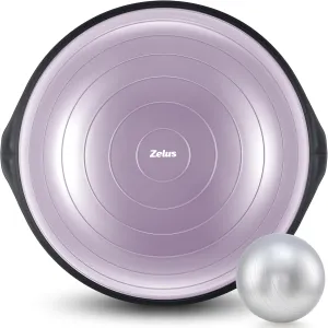 ZELUS 25in. Balance Ball | 660lb Inflatable Half Exercise Ball Wobble Board Balance Trainer w Nonslip Base | Half Yoga Ball Strength Training Equipment w 2 Bands, Pump, Extra Ball Included