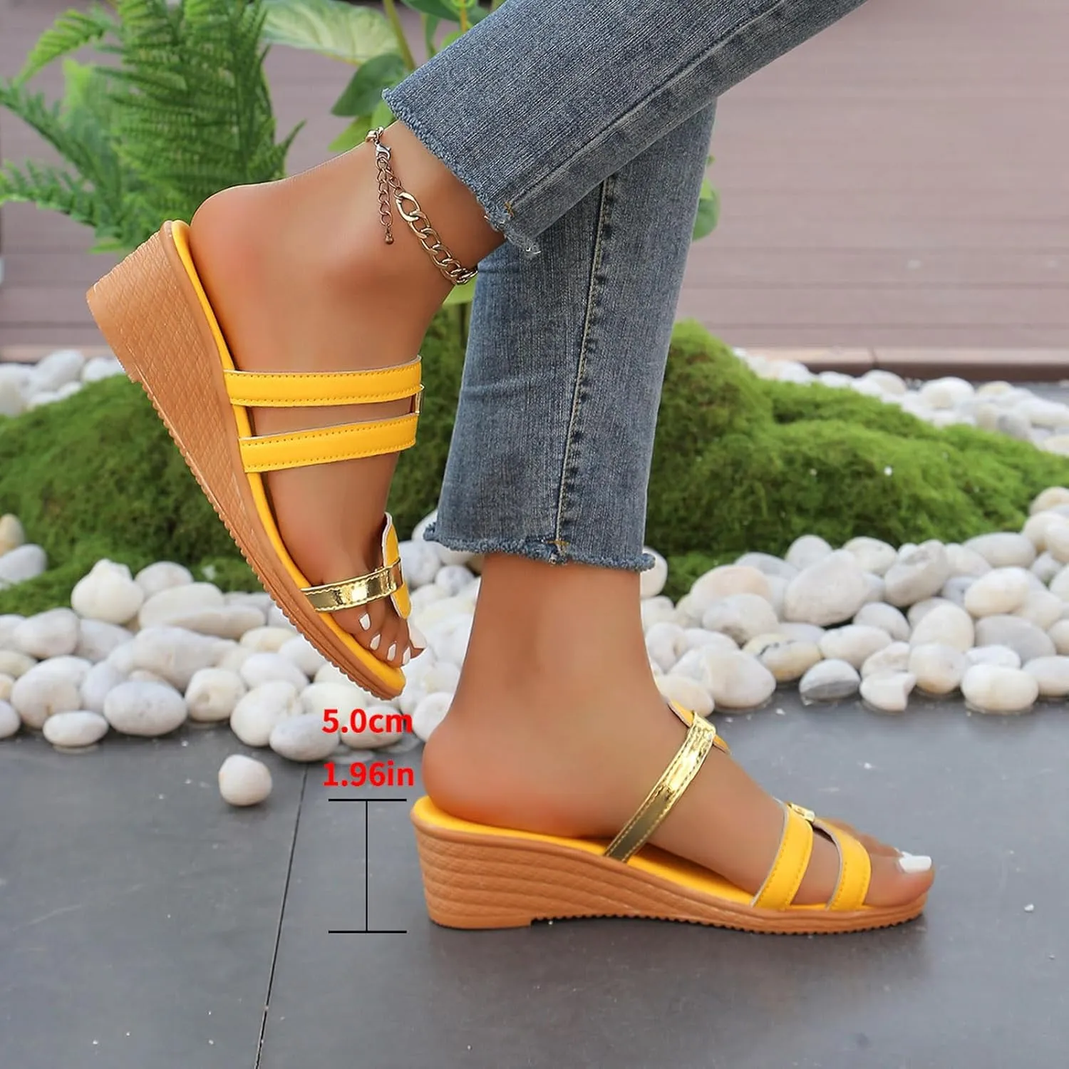 ZSpzx 2025 Women's Slide Sandals Summer Open Toe Two Hollow Strap Slip On Wedge Sandal Ladies Comfortable Low Heel Orthopedic Cushion Footed Casual Shoes for Beach Vacation Outdoor Indoor