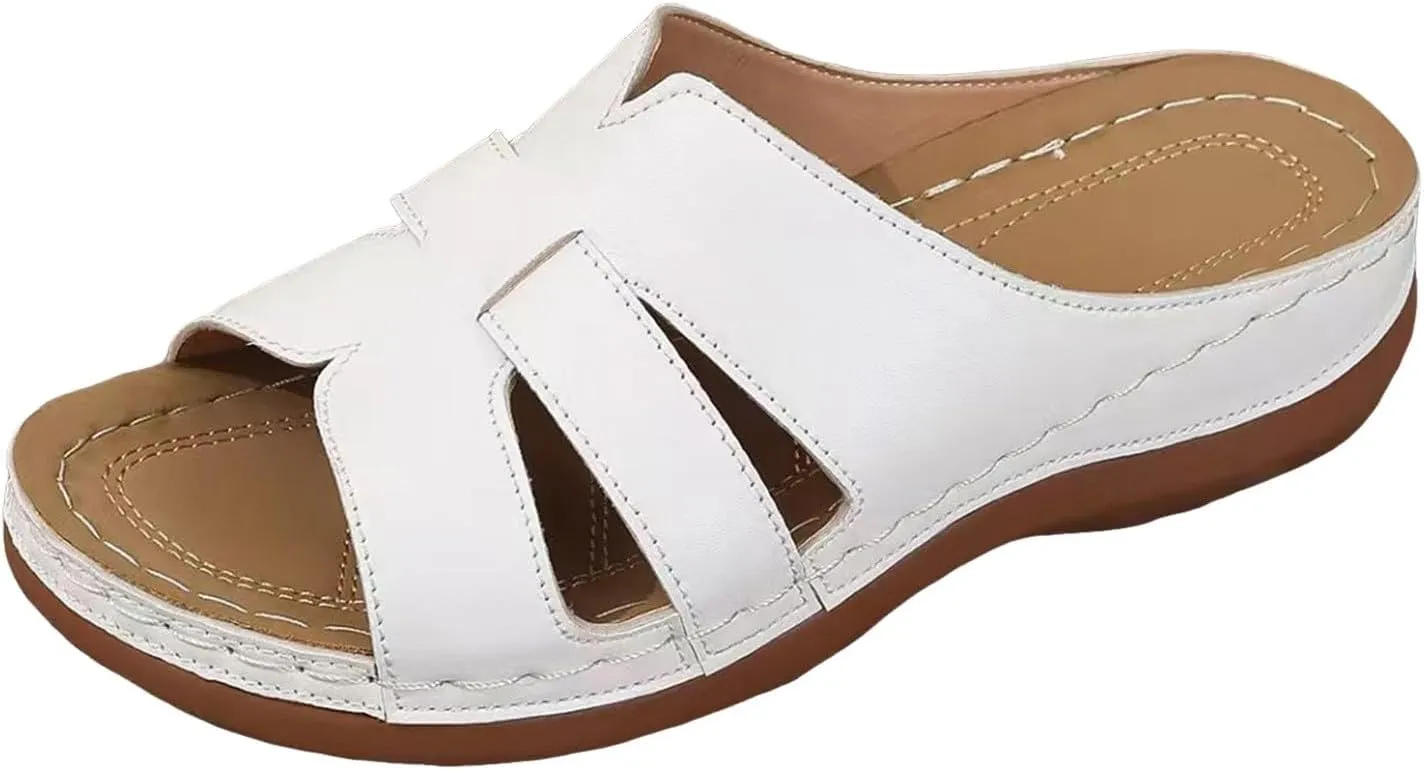 ZSpzx 2025 Women's Slip On Sandals,Wide Width Orthopedic Hollow Out Peep Toe Plantar Fasciitis Recovery Mules Arch Support Cushion Footbed Casual Slippers Ladies Comfortable Shoes Dail Wear Shoe