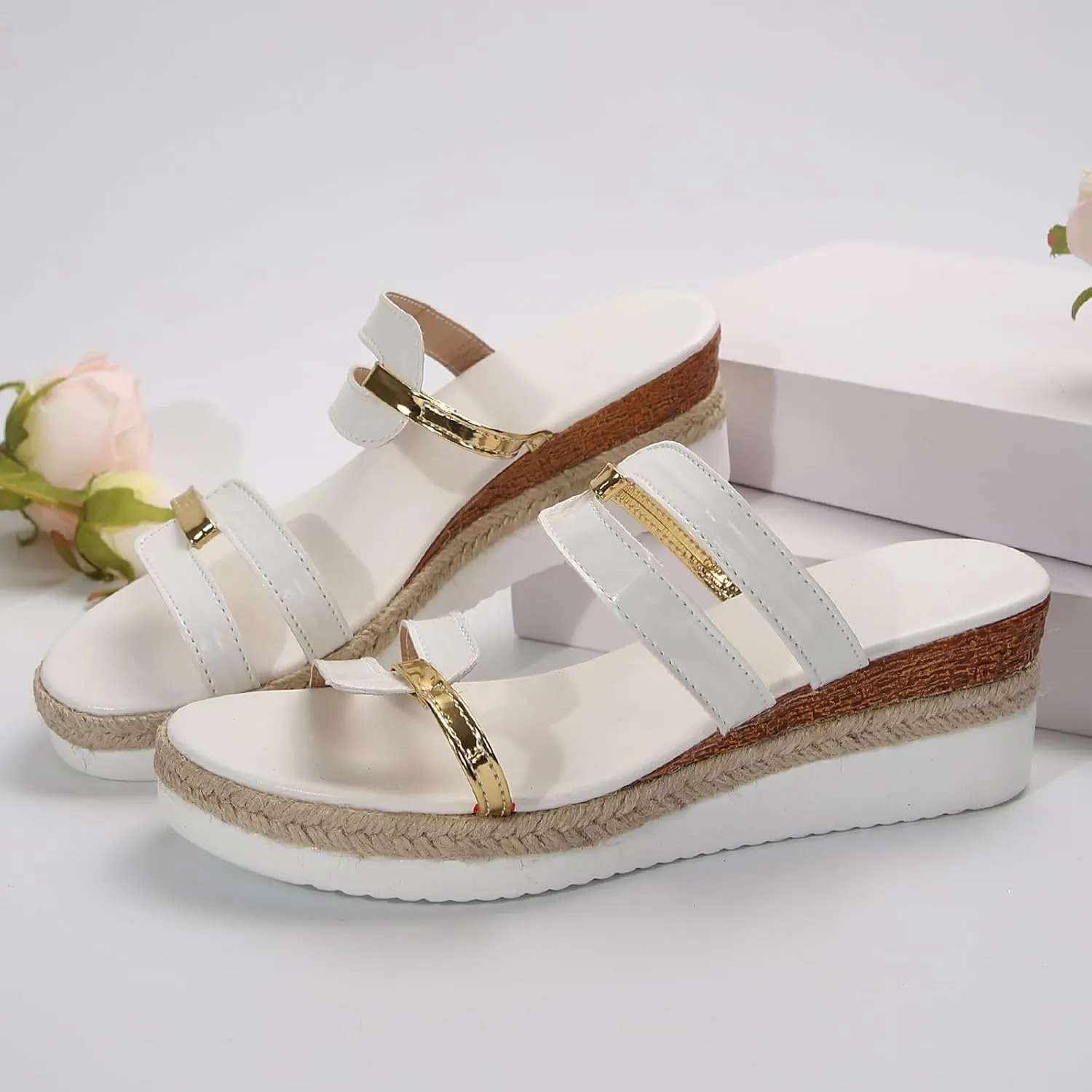 ZSpzx Espadrille Platform Sandal with Arch Support Clip Toe Slingback Sandals Orthopedic Open Toe Non-Slip Comfortable Lightweight Dressy Slippers Glitter Slides Ladies Summer Beach Low Heel Shoes
