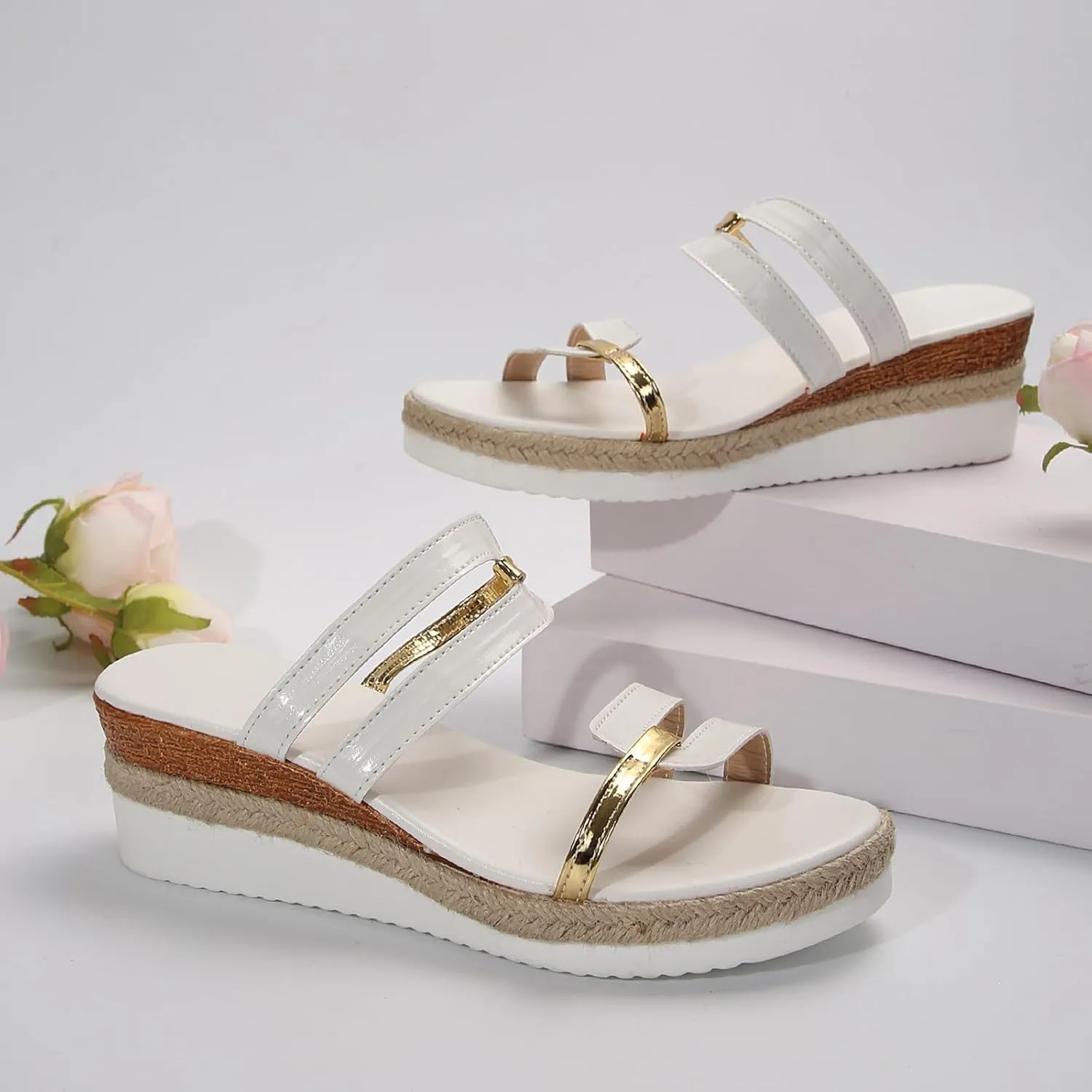 ZSpzx Espadrille Platform Sandal with Arch Support Clip Toe Slingback Sandals Orthopedic Open Toe Non-Slip Comfortable Lightweight Dressy Slippers Glitter Slides Ladies Summer Beach Low Heel Shoes