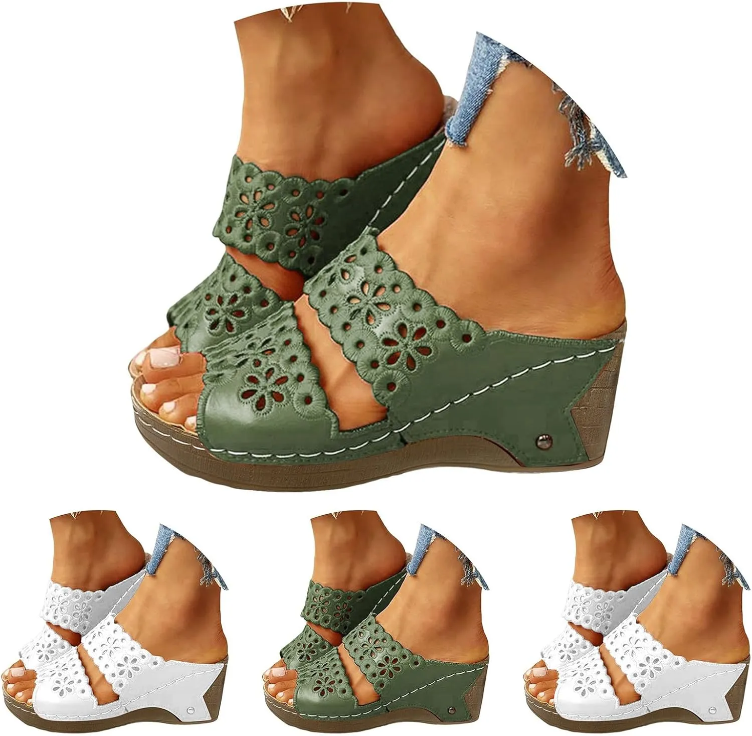 ZSpzx Orthopedic Sandal for Women,Open Toe Arch Support Two Cutout Strap Wedge Sandals Recovery Footwear Plantar Fasciitis Summer Low Heel Shoes Comfortable Cushion Footbed Slippers for Daily Wear