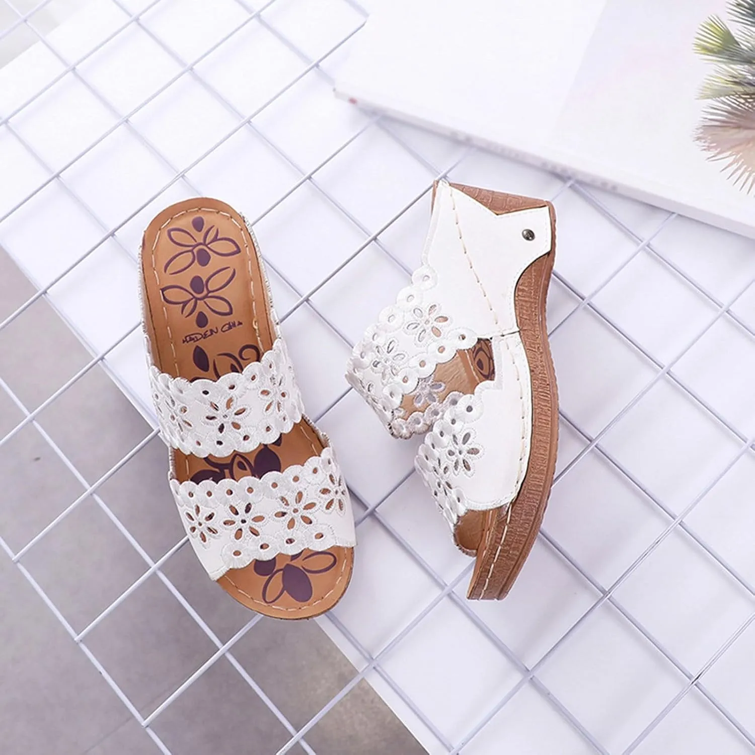 ZSpzx Orthopedic Sandal for Women,Open Toe Arch Support Two Cutout Strap Wedge Sandals Recovery Footwear Plantar Fasciitis Summer Low Heel Shoes Comfortable Cushion Footbed Slippers for Daily Wear
