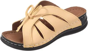 ZSpzx Orthotic Wedge Sandals for Women Recovery Slide Sandal Lace Up Twist Knot Bow Strap Ladies Summer Arch Support Comfortable Slides Open Toe Slip on Plantar Fasciitis Bunion Shoes