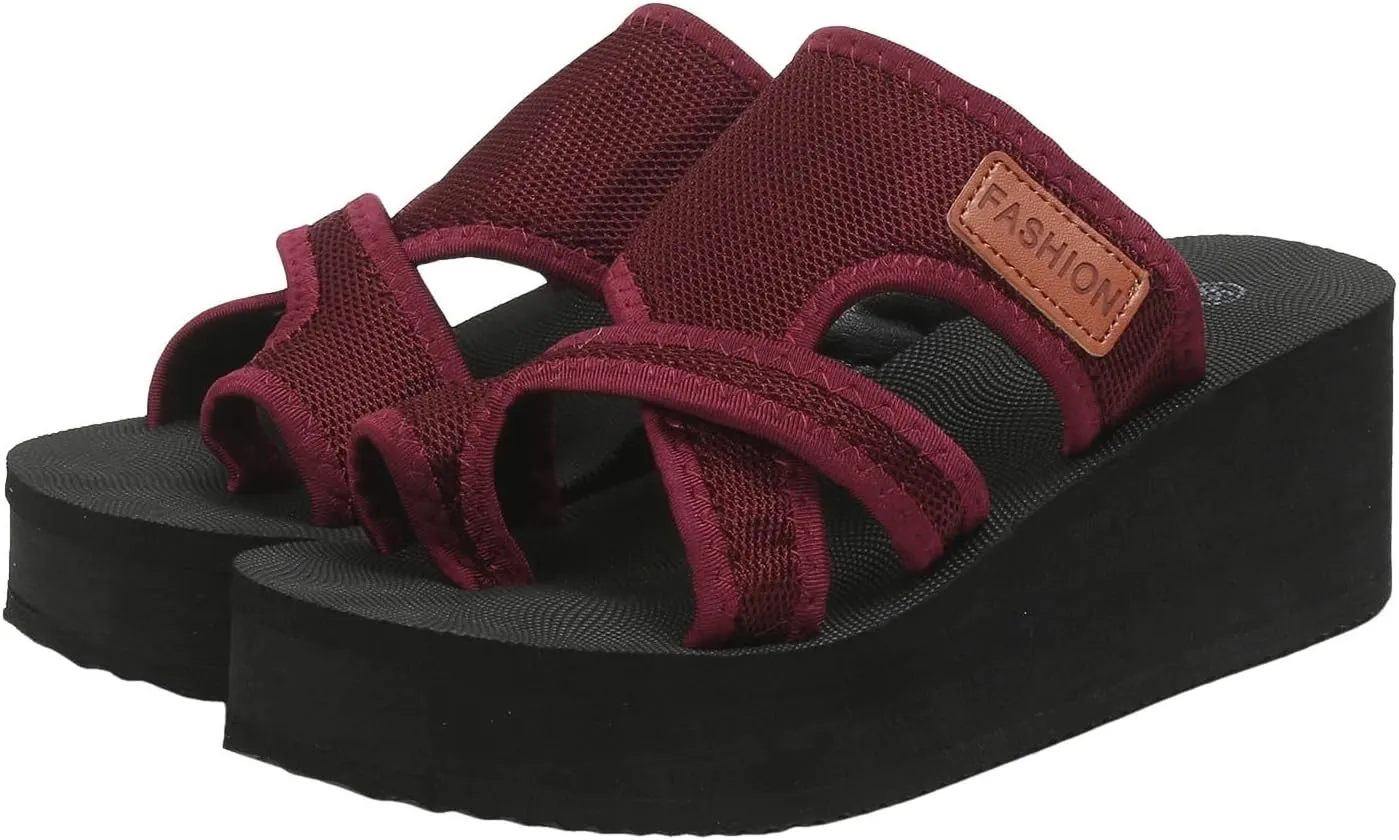 ZSpzx Platform Sandals for Women 2025 Orthopedic Clip Toe Slip On Mesh Slide Sandal Ladies Low Wedge Heel Soft Memory Foam Shoes Cushion Footbed Non-Slip Shoe for Daily Wear Outdoor Indoor
