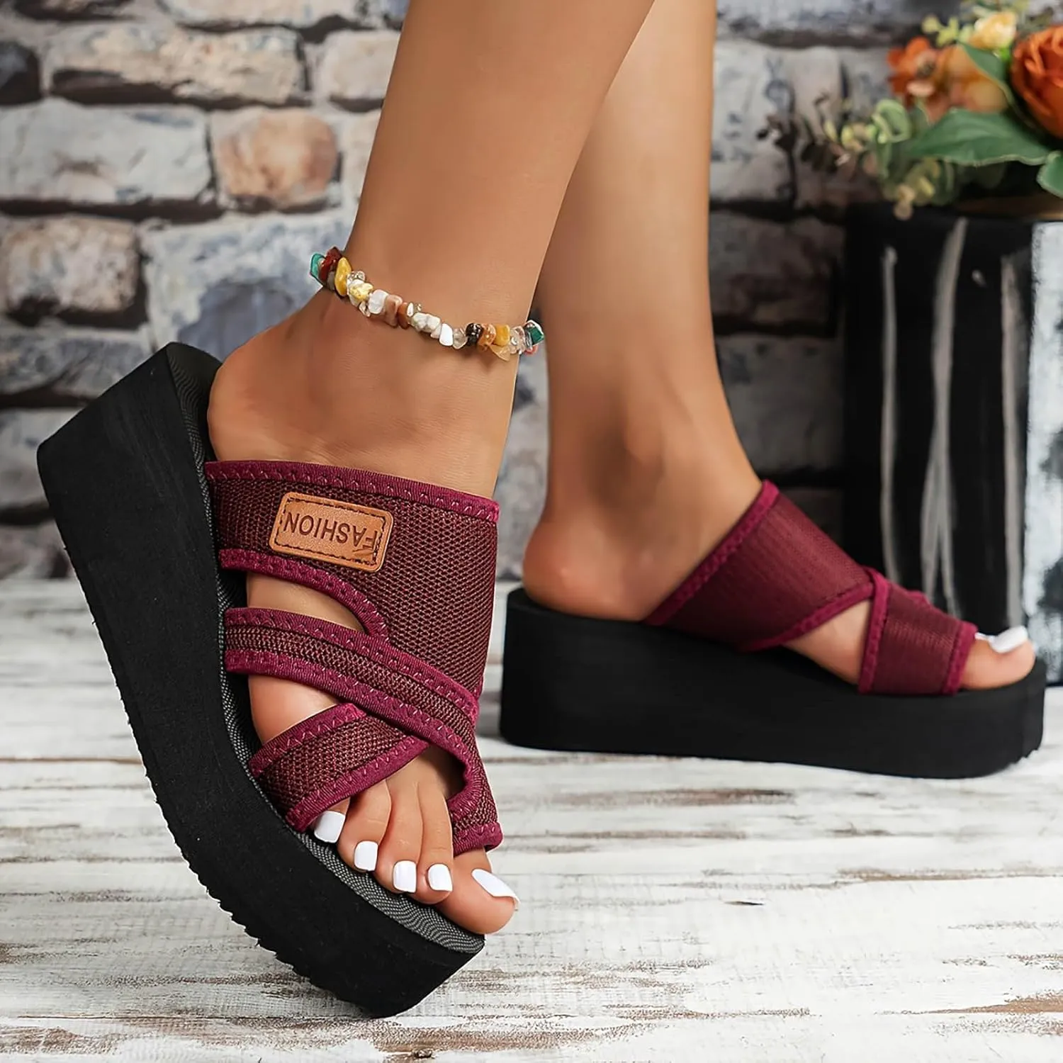 ZSpzx Platform Sandals for Women 2025 Orthopedic Clip Toe Slip On Mesh Slide Sandal Ladies Low Wedge Heel Soft Memory Foam Shoes Cushion Footbed Non-Slip Shoe for Daily Wear Outdoor Indoor